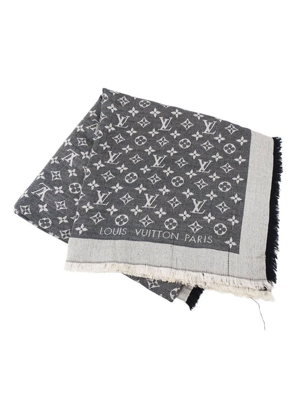 Louis Vuitton Shawl Silk Wool Monogram Black Large Logo Casual Scarf